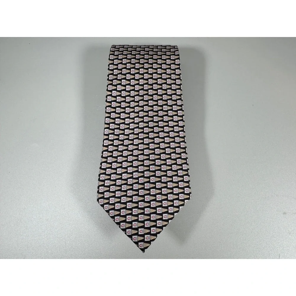 Salvatore Ferragamo Mens Silk Tie Black‎ Geometric Made in Italy
